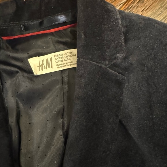 H&M Boys Slim Navy Velvet Velour Suit 2pcs - Picture 6 of 7